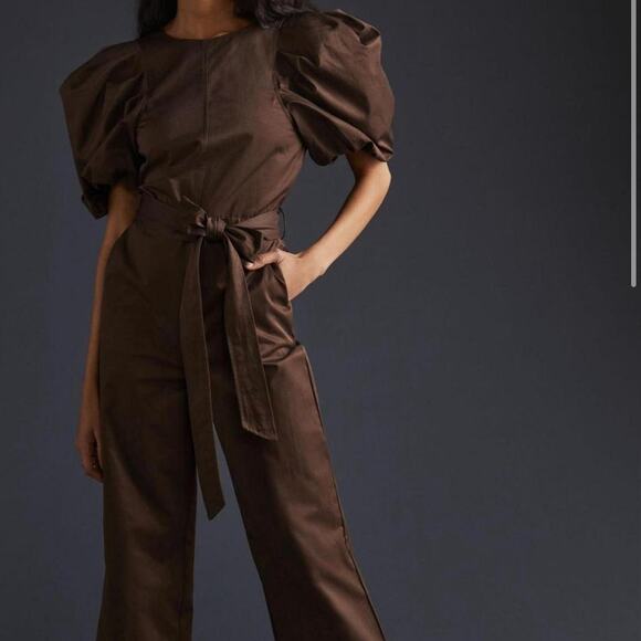 En Saison Brown Puff Sleeve Jumpsuit - Picture 2 of 4